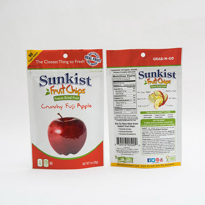 1OZ Dry Apple Chips Stand Up Pouch Bag With Zip Lock Custom Zip Bag Packaging