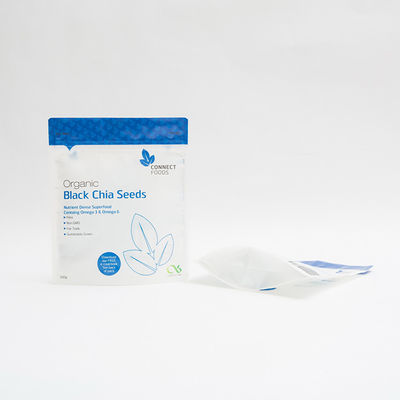 500g Matte PET Stand Up Plastic Bags 123um Black Chia Seeds Packaging