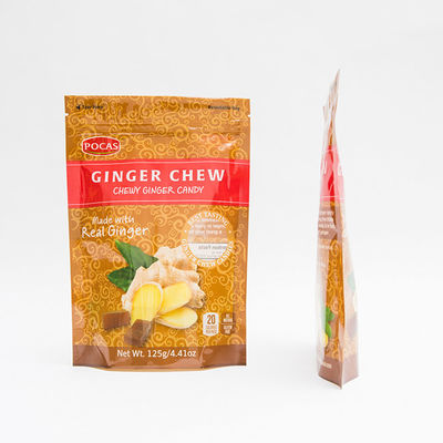 125g PE80 PET12 Candy Pouch Bag Ginger Chew With Window And Bottom Gusset