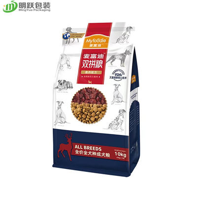 160 Microns 10kg Flat Bottom Side Gusset Bag Pet Dog Food Packaging Front Peel Zipper